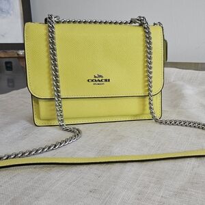 Coach Lemon Yellow Leather Crossbody with Silver Chain